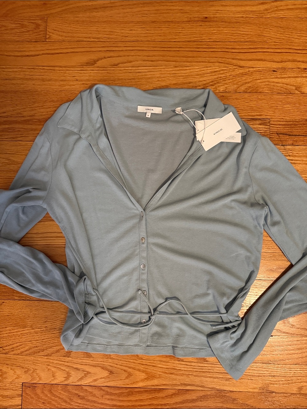 Vince collar button tie blouse aqua blue sz xl extra large
